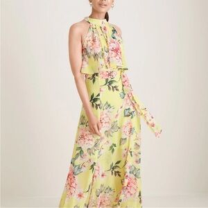 Eliza J Halter-Neck Popover Maxi Dress Size 0 Yellow Floral
